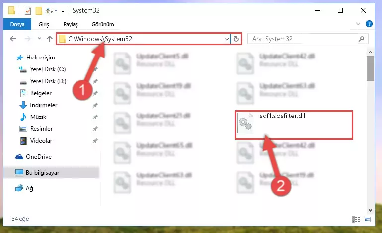 Sdf1tsosfilter.dll kütüphanesini Windows/System32 klasörüne yapıştırma