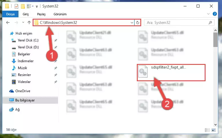 Sdspfilter2_fixpt_allpole_tdf.dll kütüphanesini Windows/System32 klasörüne yapıştırma