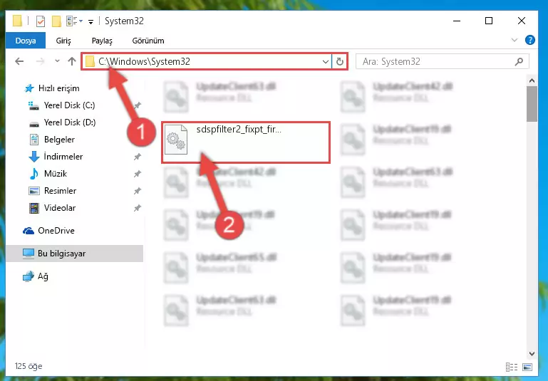 Sdspfilter2_fixpt_fir_df.dll dosyasını Windows/System32 dizinine kopyalama