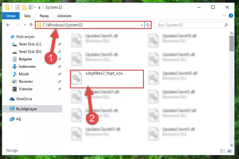 Sdspfilter2_fixpt_sos_df1.dll dosyasını Windows/sysWOW64 dizinine yapıştırma