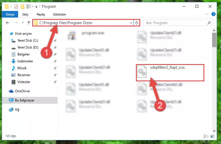 Sdspfilter2_fixpt_sos_df1.dll dosyasını seçili hale getirme