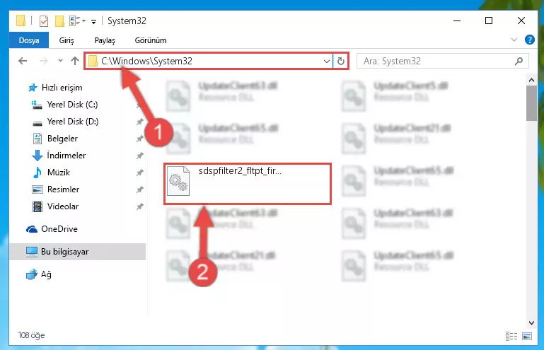 Sdspfilter2_fltpt_fir.dll kütüphanesini Windows/System32 klasörüne kopyalama