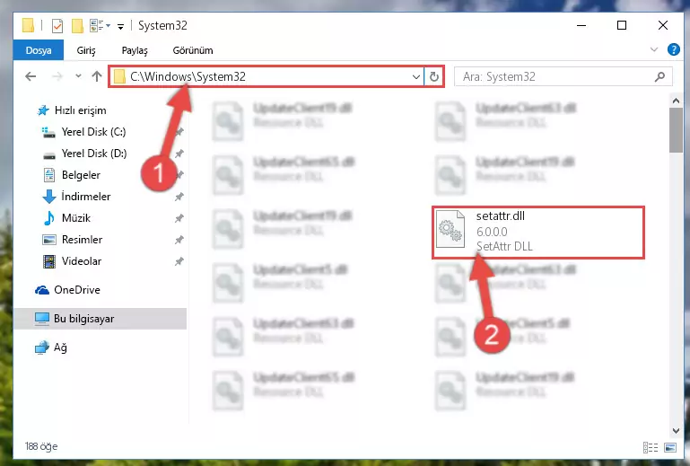 Setattr.dll dosyasını Windows/sysWOW64 dizinine kopyalama