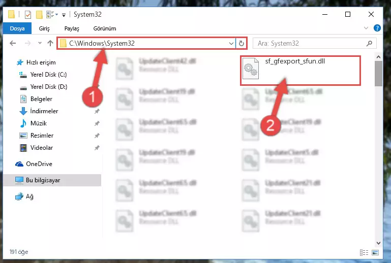 Sf_gfexport_sfun.dll kütüphanesini Windows/sysWOW64 klasörüne yapıştırma