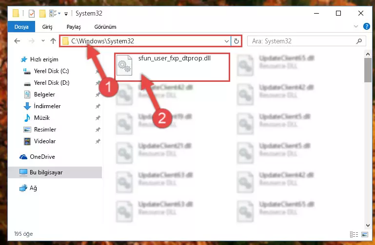 Sfun_user_fxp_dtprop.dll kütüphanesini Windows/System32 klasörüne yapıştırma