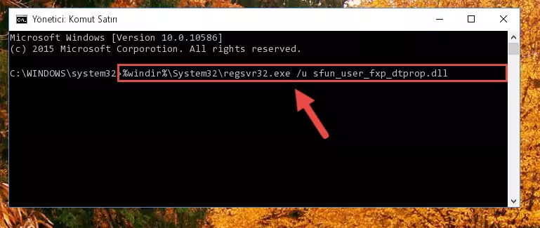 Sfun_user_fxp_dtprop.dll kütüphanesini .zip dosyası içinden çıkarma