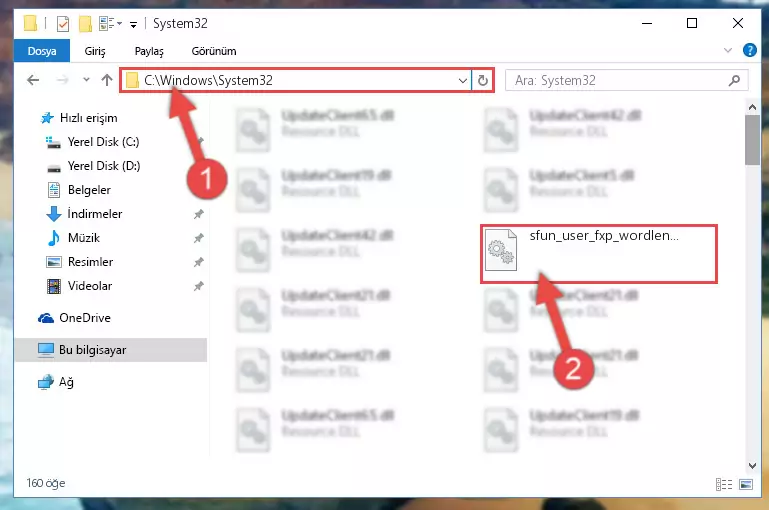 Sfun_user_fxp_wordlengthprobe.dll kütüphanesini Windows/System32 klasörüne kopyalama