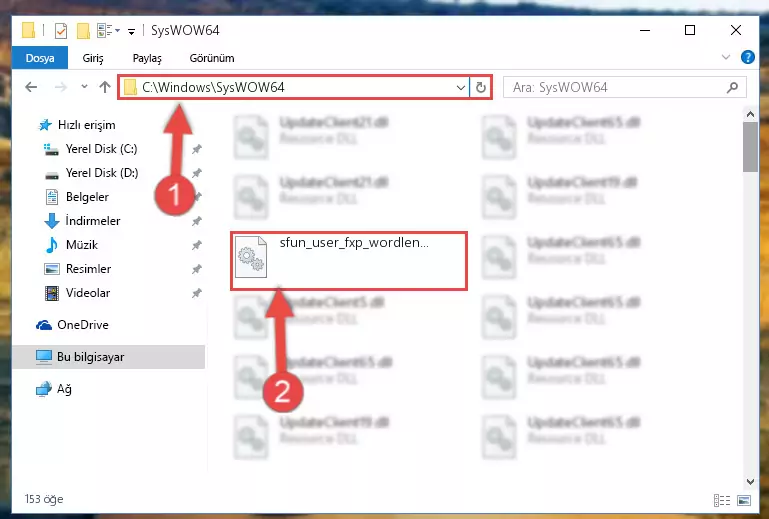 Sfun_user_fxp_wordlengthprobe.dll kütüphanesini Windows/sysWOW64 klasörüne yapıştırma
