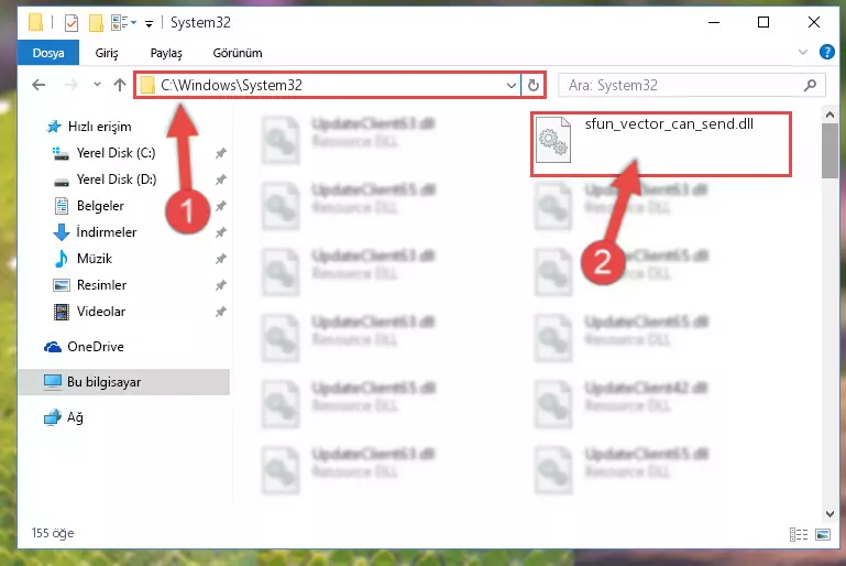 Sfun_vector_can_send.dll kütüphanesini Windows/System32 klasörüne yapıştırma