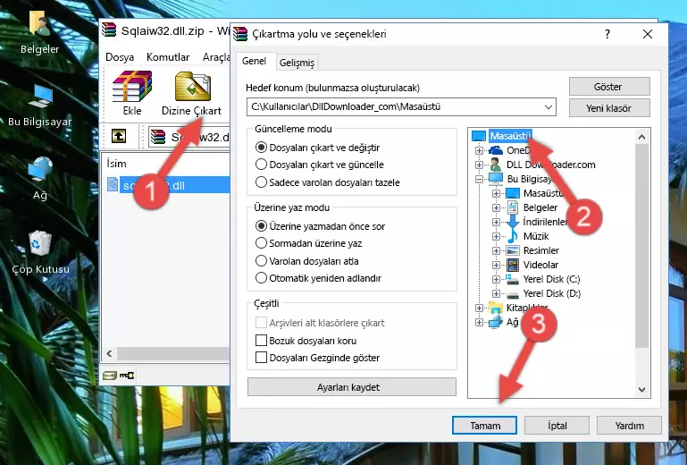 Sqlaiw32.dll dosyasını Windows/System32 dizinine kopyalama