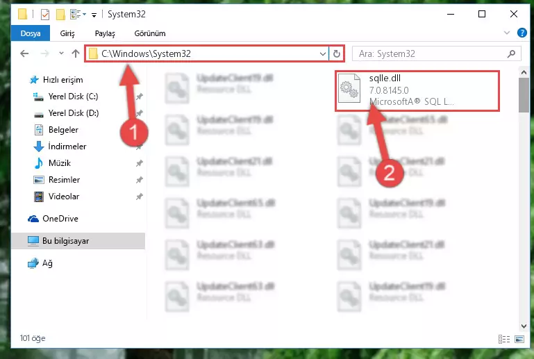 Sqlle.dll dosyasını Windows/System32 dizinine kopyalama