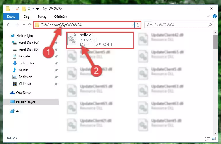 Sqlle.dll dosyasını Windows/sysWOW64 dizinine kopyalama