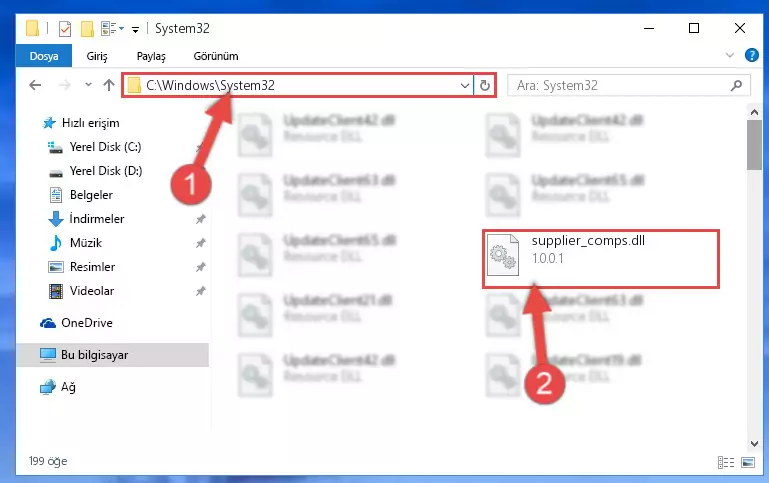 Supplier_comps.dll dosyasını Windows/System32 dizinine yapıştırma
