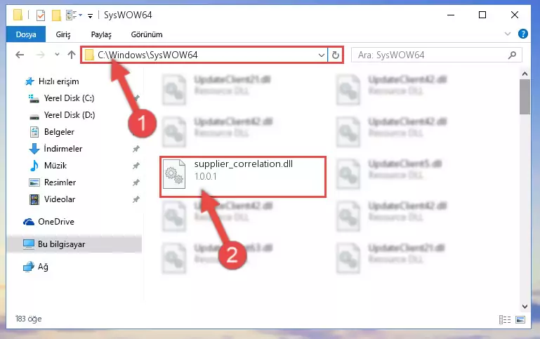 Supplier_correlation.dll kütüphanesini Windows/sysWOW64 klasörüne yapıştırma