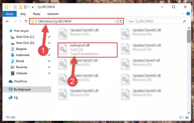 Swfexport.dll dosyasını Windows/sysWOW64 dizinine yapıştırma