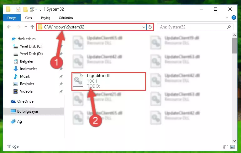 Tageditor.dll dosyasını Windows/System32 dizinine kopyalama