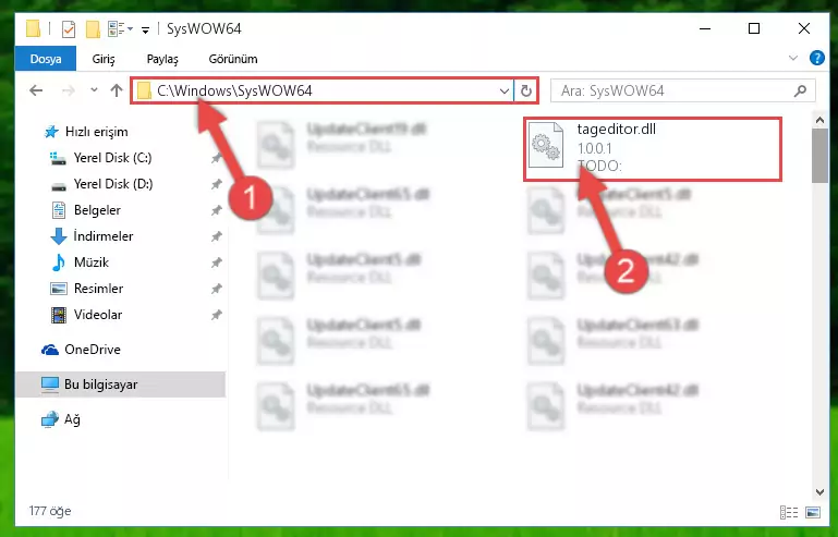 Tageditor.dll dosyasını Windows/sysWOW64 dizinine kopyalama