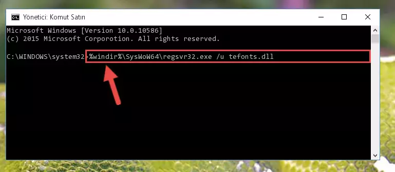 Tefonts.dll dosyası için Regedit (Windows Kayıt Defteri) üzerinde temiz kayıt oluşturma