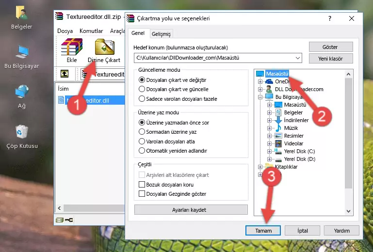 Textureeditor.dll kütüphanesini Windows/System32 klasörüne yapıştırma