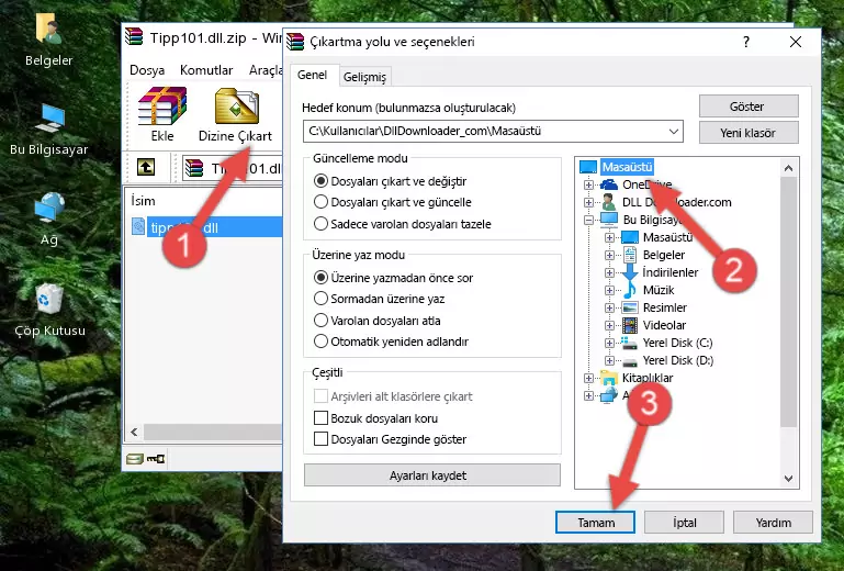 Tipp101.dll dosyasını Windows/System32 dizinine kopyalama