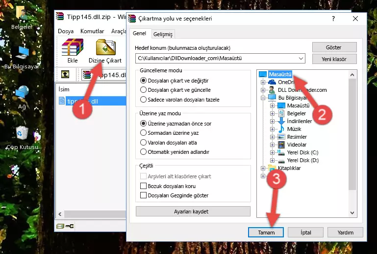 Tipp145.dll kütüphanesini Windows/System32 klasörüne kopyalama