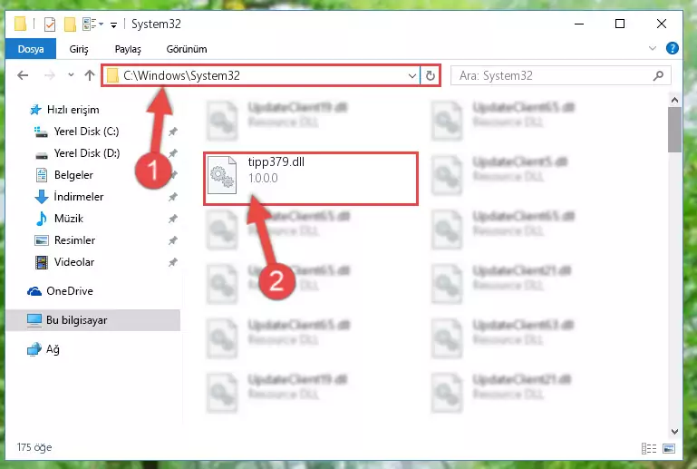 Tipp379.dll kütüphanesini Windows/System32 klasörüne kopyalama