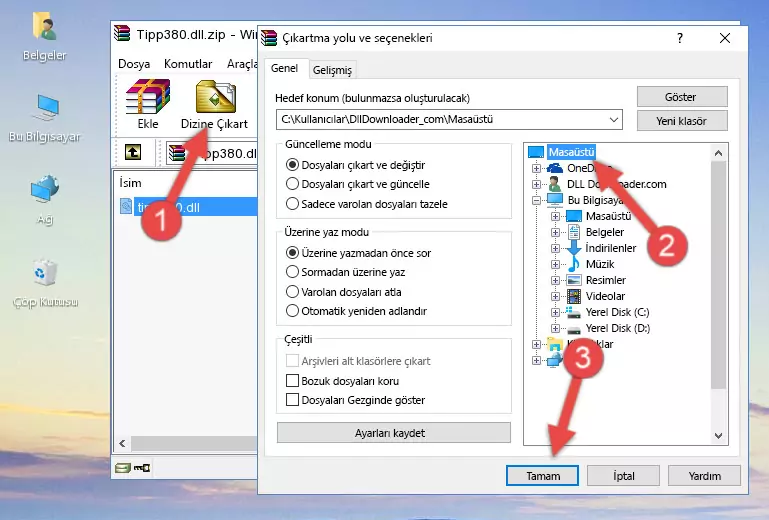 Tipp380.dll kütüphanesini Windows/System32 klasörüne kopyalama