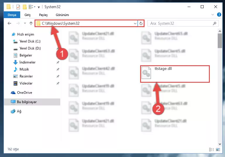 Ttstage.dll kütüphanesini Windows/sysWOW64 klasörüne yapıştırma