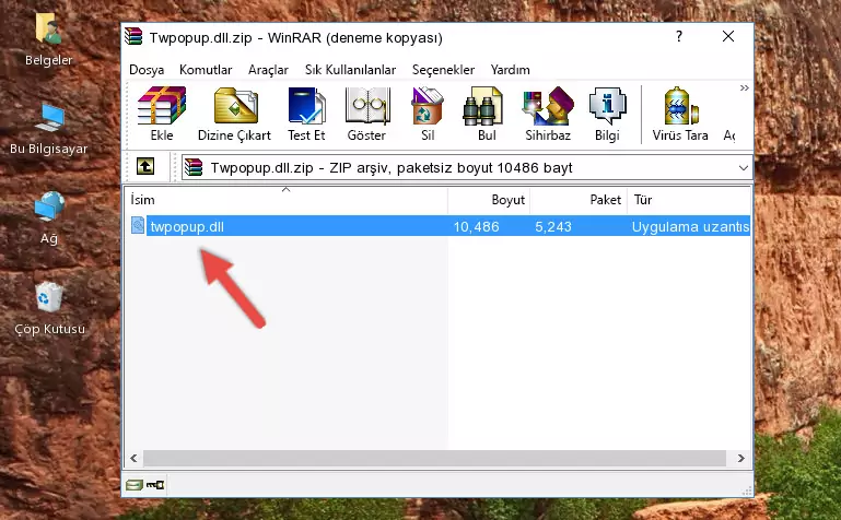 Program kurulum dizinine Twpopup.dll dosyasını kopyalama.