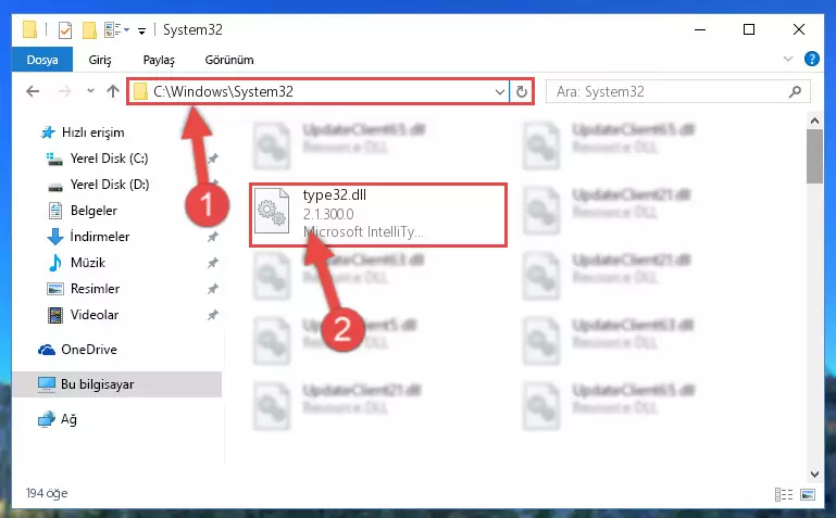 Type32.dll kütüphanesini Windows/sysWOW64 klasörüne yapıştırma