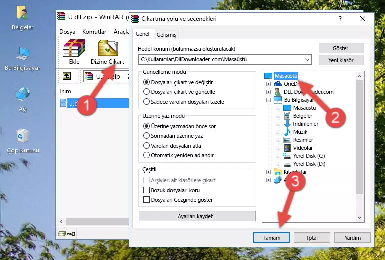 U.dll kütüphanesini Windows/System32 klasörüne kopyalama