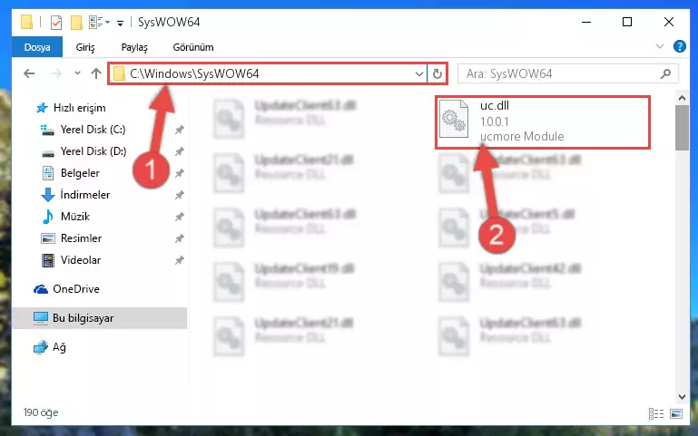 Uc.dll kütüphanesini Windows/sysWOW64 klasörüne kopyalama