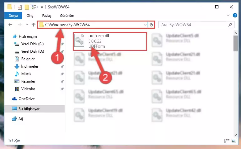 Udfform.dll kütüphanesini Windows/sysWOW64 klasörüne kopyalama
