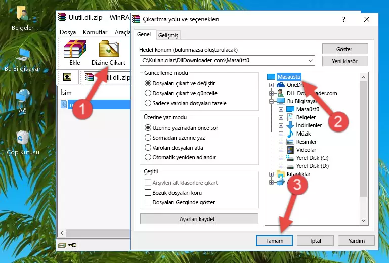 Uiutil.dll dosyasını Windows/System32 dizinine yapıştırma
