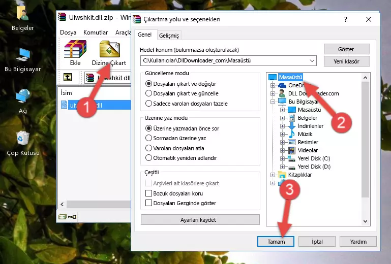 Uiwshkit.dll dosyasını Windows/System32 dizinine kopyalama