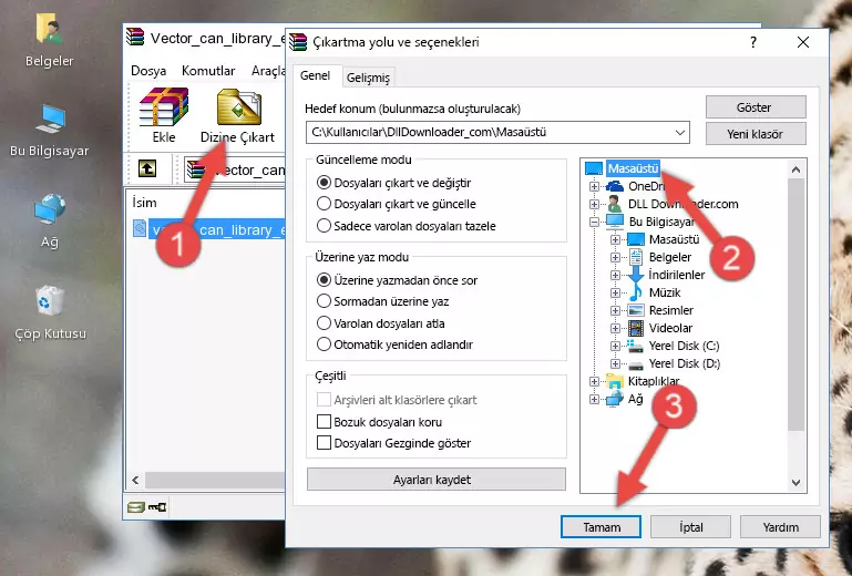 Vector_can_library_exports.dll kütüphanesini Windows/System32 klasörüne yapıştırma