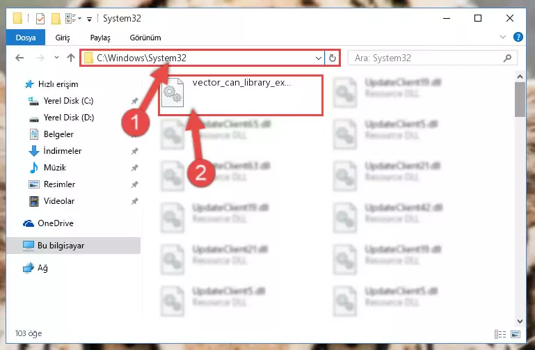 Vector_can_library_exports.dll kütüphanesini Windows/sysWOW64 klasörüne yapıştırma