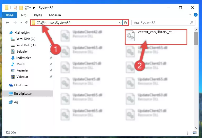 Vector_can_library_standalone.dll kütüphanesini Windows/System32 klasörüne yapıştırma