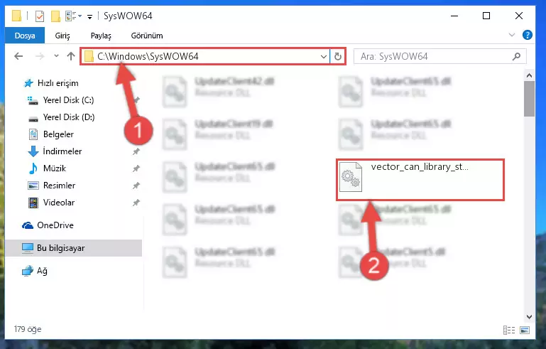 Vector_can_library_standalone.dll kütüphanesini Windows/sysWOW64 klasörüne kopyalama