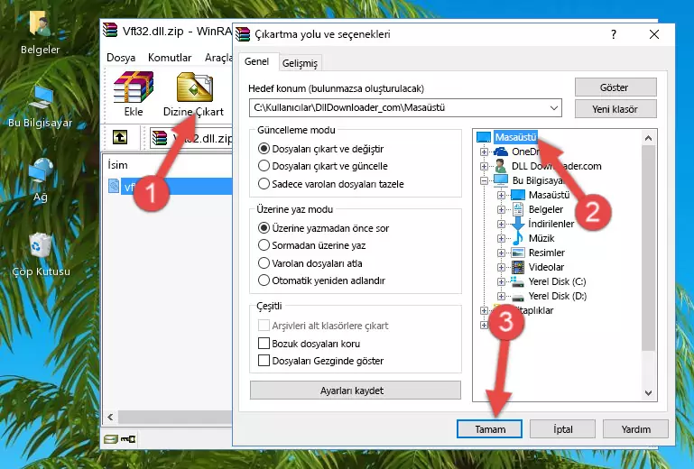 Vft32.dll dosyasını Windows/System32 dizinine yapıştırma