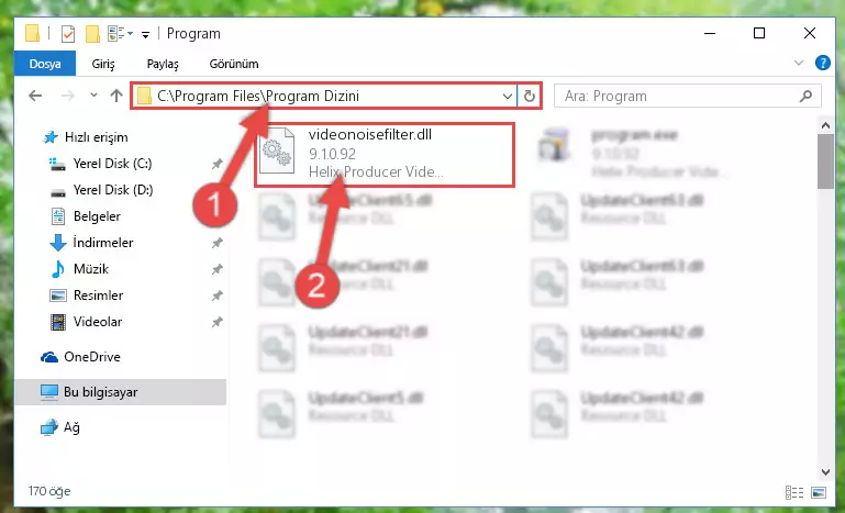 Videonoisefilter.dll kütüphanesini seçme