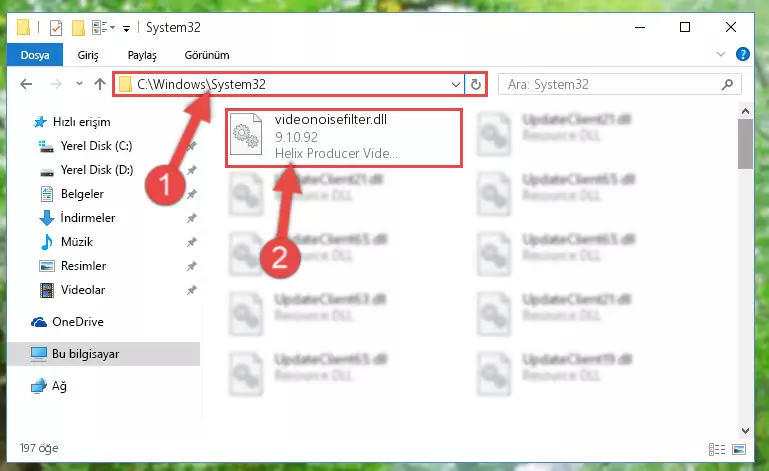 Videonoisefilter.dll kütüphanesini Windows/sysWOW64 klasörüne kopyalama