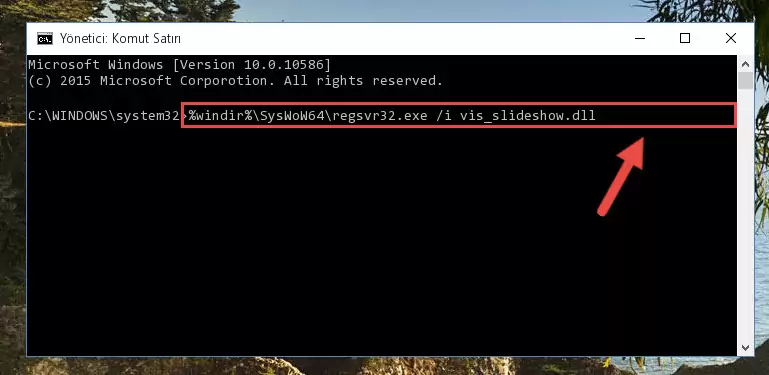 Vis_slideshow.dll kütüphanesinin bozuk kaydını Kayıt Defterinden kaldırma (64 Bit için)