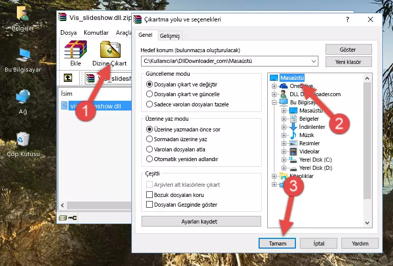 Vis_slideshow.dll kütüphanesini Windows/System32 klasörüne kopyalama