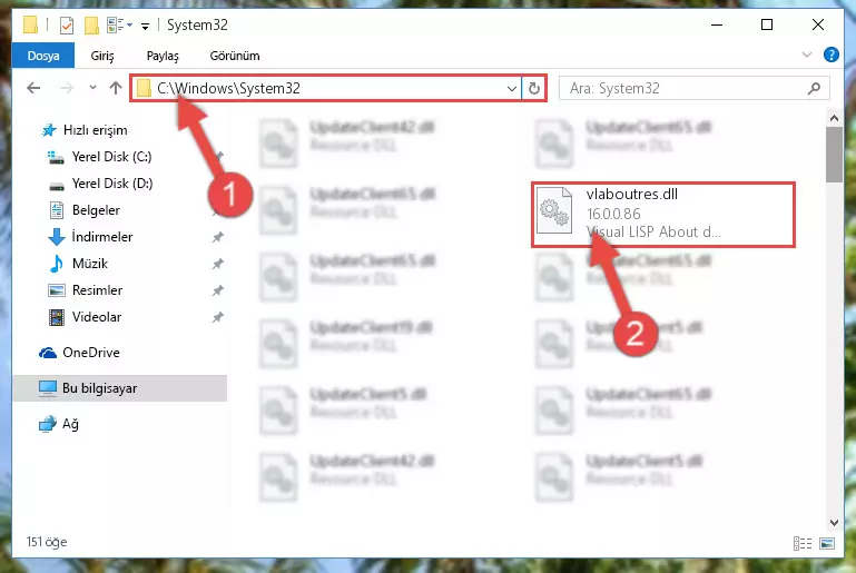 Vlaboutres.dll dosyasını Windows/System32 dizinine kopyalama
