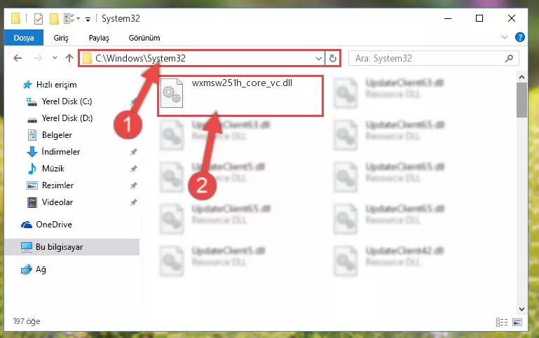 Wxmsw251h_core_vc.dll kütüphanesini Windows/sysWOW64 klasörüne yapıştırma