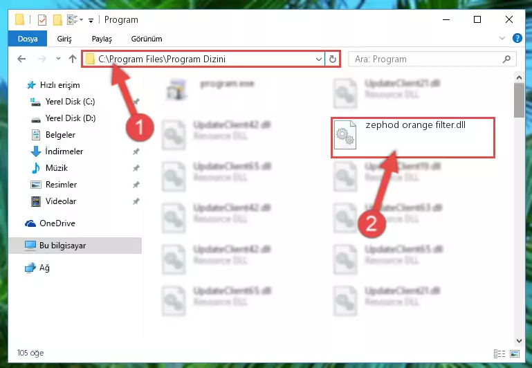 Zephod orange filter.dll kütüphanesinin hasarlı kaydını sistemden kaldırma (64 Bit için)