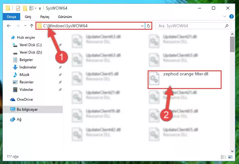 Zephod orange filter.dll kütüphanesini Windows/sysWOW64 klasörüne kopyalama