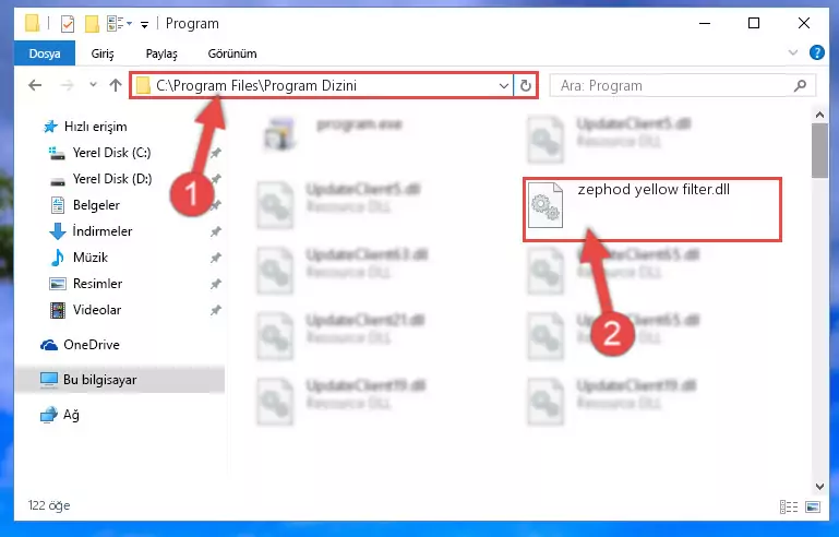 Zephod yellow filter.dll kütüphanesinin bozuk kaydını Kayıt Defterinden kaldırma (64 Bit için)